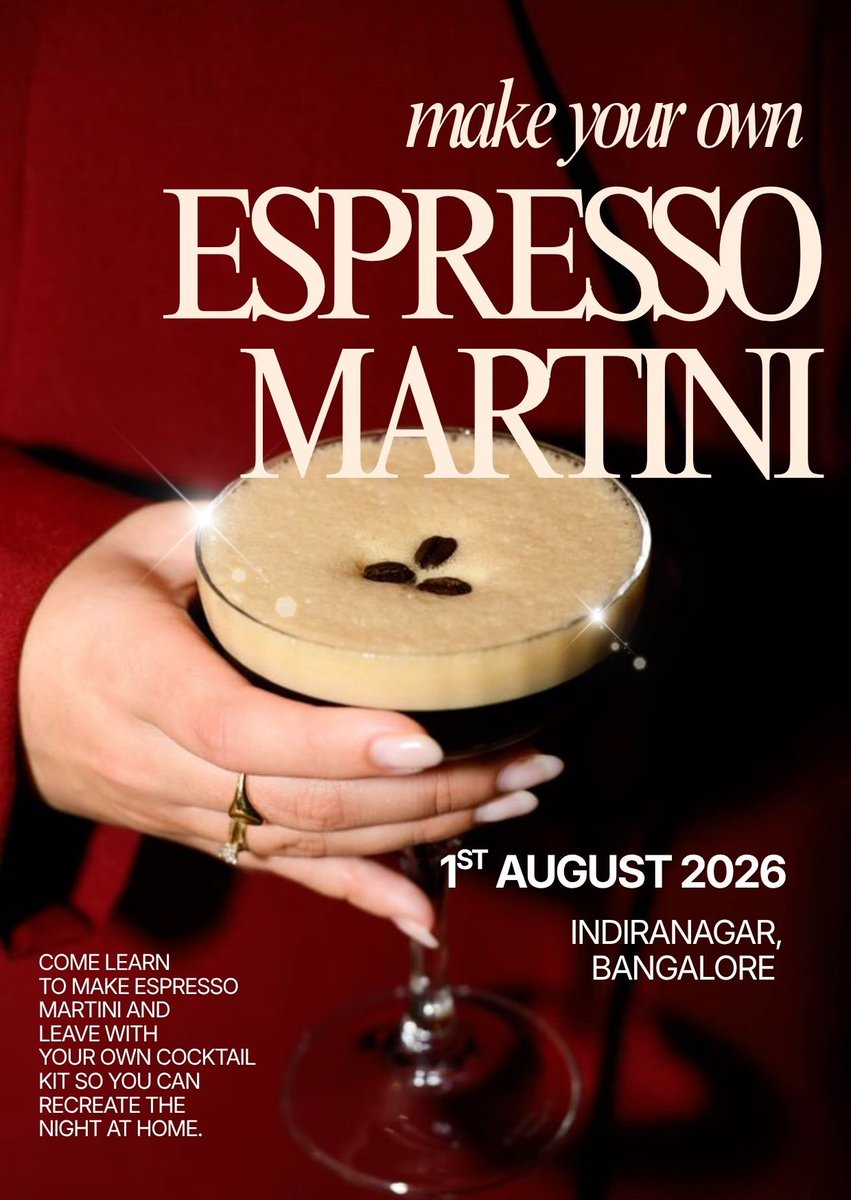 tanishkabhonsle's tweet photo. Espresso Martini 101 

Make your own Espresso Martini, sip it, then take home a cocktail kit to recreate it whenever you feel like it. https://t.co/V763aum3z6