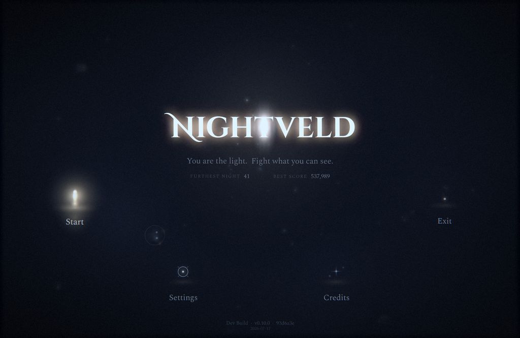 NightveldGame's tweet photo. The arena is pitch black and you are a spark of light. Your light is your eyes and your weapon, and everything in the dark wants it. 

#IndieGame #BulletHeaven #ReverseBulletHell #IndieGames #Nightveld https://t.co/TetzJrYpFl