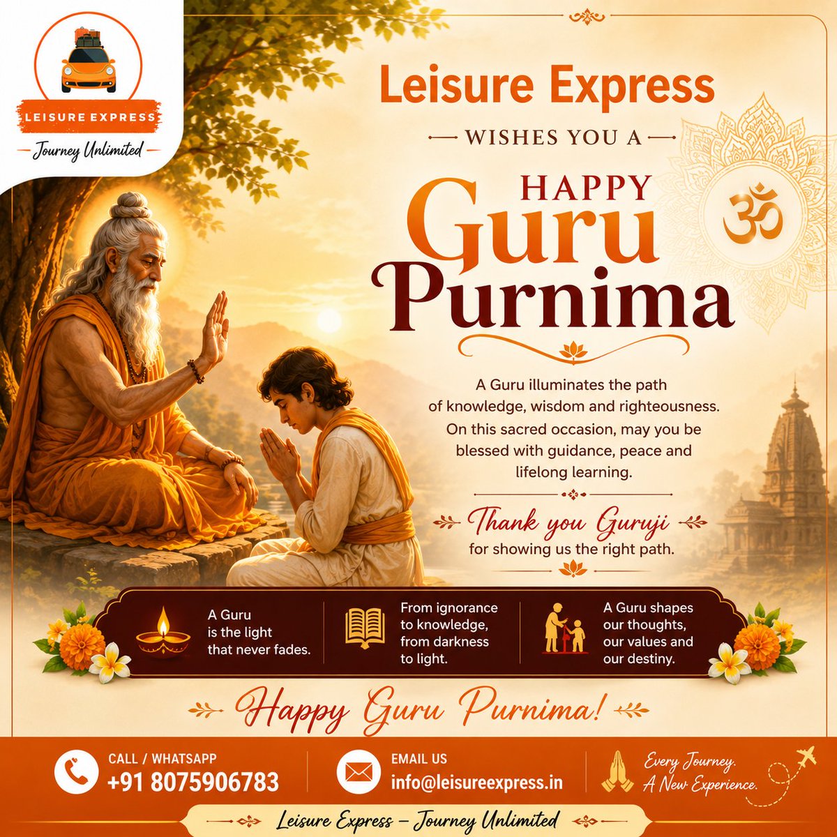 ExpressLeisure's tweet photo. #GuruPurnima #HappyGuruPurnima #Guru #Gratitude #Wisdom #Spirituality #IndianCulture #Blessings #DivineGuidance #Peace #Faith #SanatanDharma #FestivalOfIndia #IncredibleIndia #TravelWithPurpose #LeisureExpress #JourneyUnlimited https://t.co/aigkj4TMac