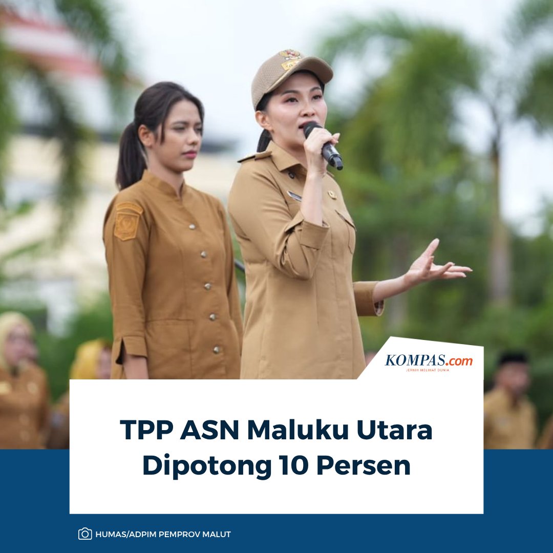 kompascom's tweet photo. Baca di sini: https://t.co/lFyQjhK8T2 

Gubernur Maluku Utara, Sherly Tjoanda mengatakan, tambahan penghasilan pegawai (TPP) bagi aparatur sipil negara (ASN) dan pegawai pemerintah dengan perjanjian kerja (PPPK) di lingkungan Pemprov Maluku Utara dipotong 10 persen.

~KR #MalukuUtara #SherlyTjoanda