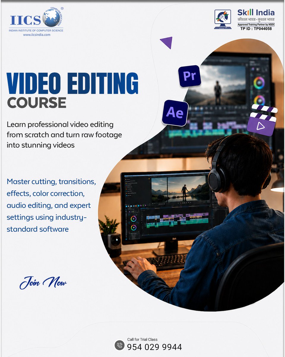 IICSIndia's tweet photo. Join IICS to learn more.
Indian Institute of Computer Science
Contact us for more information: 095402 99944
#IICS #VideoEditingCourse #PremierePro #AfterEffects #VideoEditor #ContentCreator #DigitalSkills #SkillIndia #CareerGrowth #MotionGraphics #LearnEditing #CreativeCareer https://t.co/ullmVsPbIY