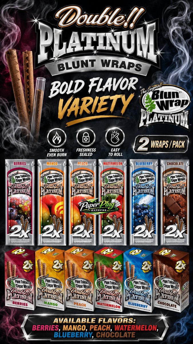 PaperPlugExpres's tweet photo. Bold flavours, smooth rolling 🔥 Double Platinum Blunt Wraps—2 wraps per pack in Berries, Mango, Peach, Watermelon, Blueberry &amp; Chocolate.  @ Ksh. 500
https://t.co/z7aCtNygpW
DM Paper Plug Express 📩 18+
#BluntWrapsKenya #PaperPlugExpress https://t.co/3YQdNbnWrG