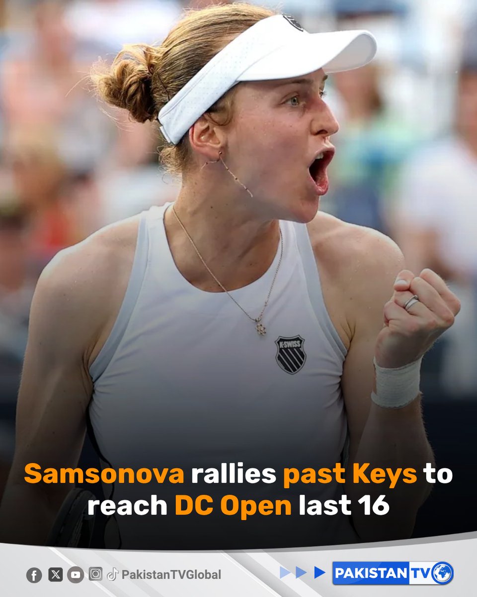 PakTVGlobal's tweet photo. Former champion Liudmila Samsonova came from a set down to beat American Madison Keys 3-6, 6-4, 6-4 and advance to the pre-quarterfinals of the Mubadala DC Open in Washington, where she will face China's Wang Xinyu.
#Tennis #MubadalaDCOpen #LiudmilaSamsonova #MadisonKeys #PakistanTV