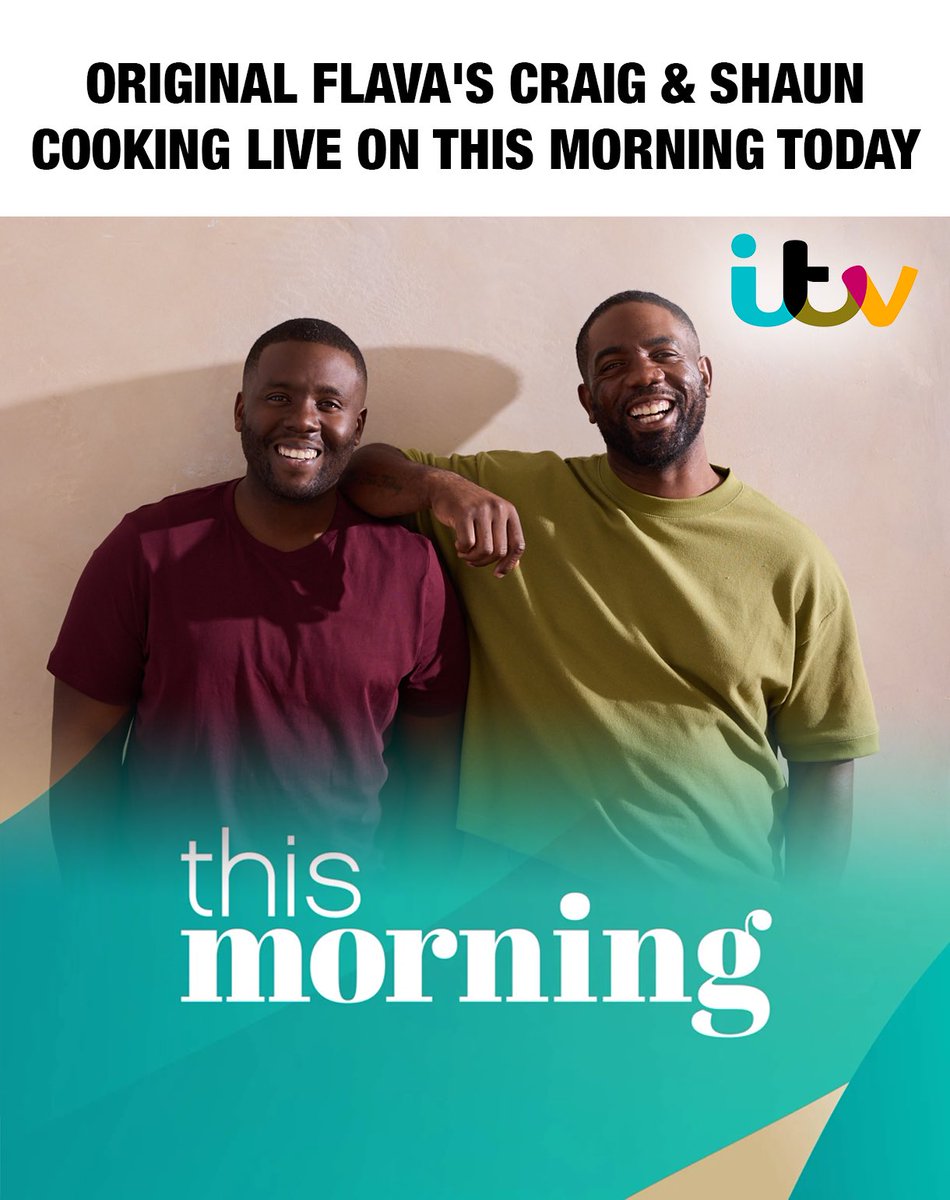 OriginalFlava_'s tweet photo. Let’s go!!! We’re cooking live on ITV’s This Morning today (around 10:55am) and talking about our new cookbook, Easy Caribbean.
If you’re free, tune in! ❤️📺
#ThisMorning #OriginalFlava https://t.co/OiaYN0tlqb