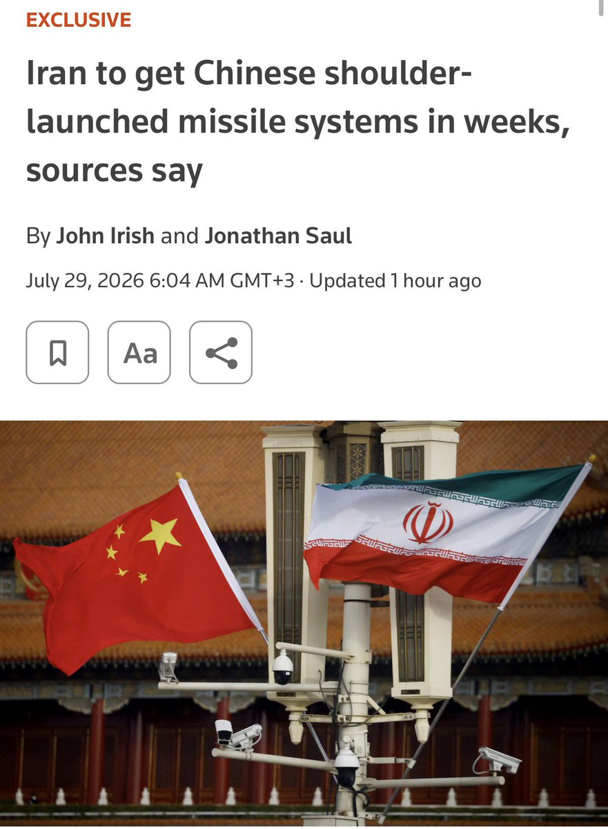 clashreport's tweet photo. BIG: Iran is expected to receive 300–400 Chinese MANPADS (QW-12 and FN-16 models) in a $60–70M deal, with first shipments due within weeks via Urumqi through Pakistan. 

The contract runs through a Hong Kong intermediary, Zhongqing Baoshang. 

China and Pakistan deny the report. 

Source: Reuters