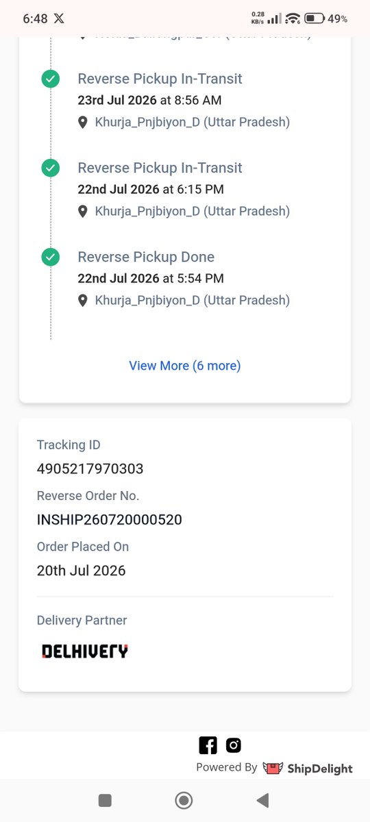 saurabhs1997's tweet photo. Disappointed with @OnePlus_IN &amp; @delhivery! My repaired earbuds (Request ID: INSR260718010566) are stuck at Noida Hub since 24th July via @ShipDelight (Tracking: 4905217970303). Customer care gives no proper response. Please resolve &amp; deliver ASAP! https://t.co/gGf4lpmWfU
