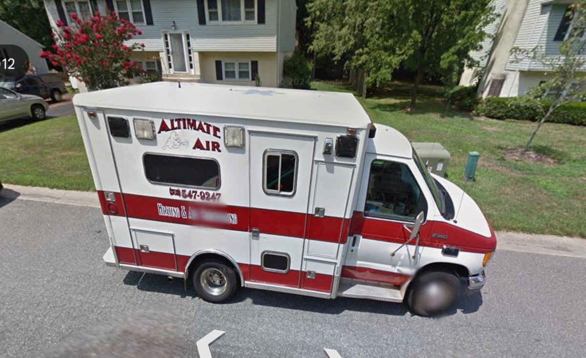 Dan_the_Man88_'s tweet photo. I was going through Google Map in my neighborhood until I stumbled across a ambulance but this wasn't no ordinary ambulance. It was Heating &amp; Air Conditioner ambulance.
LOL!
Shout Out Alimatic Air.. they probably not around anymore. 
#googleMaps #ambulance #Heating #Air #EMS #map https://t.co/0WEUcTt0aF