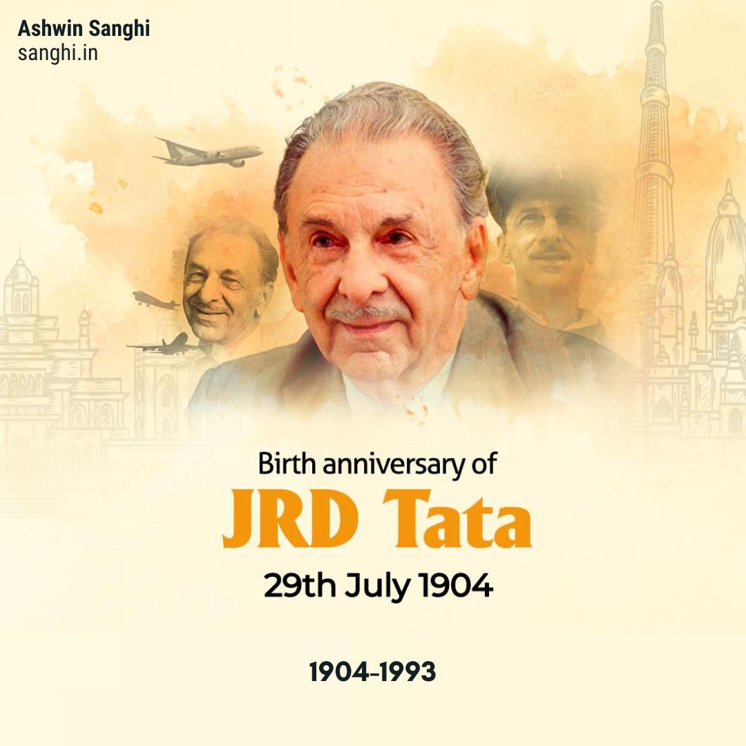 ashwinsanghi's tweet photo. Some soar for success. Others help an entire nation take flight. Remembering J.R.D. Tata, born on 29th July 1904. #ThisDayThatYear https://t.co/bUsdeF5qFT