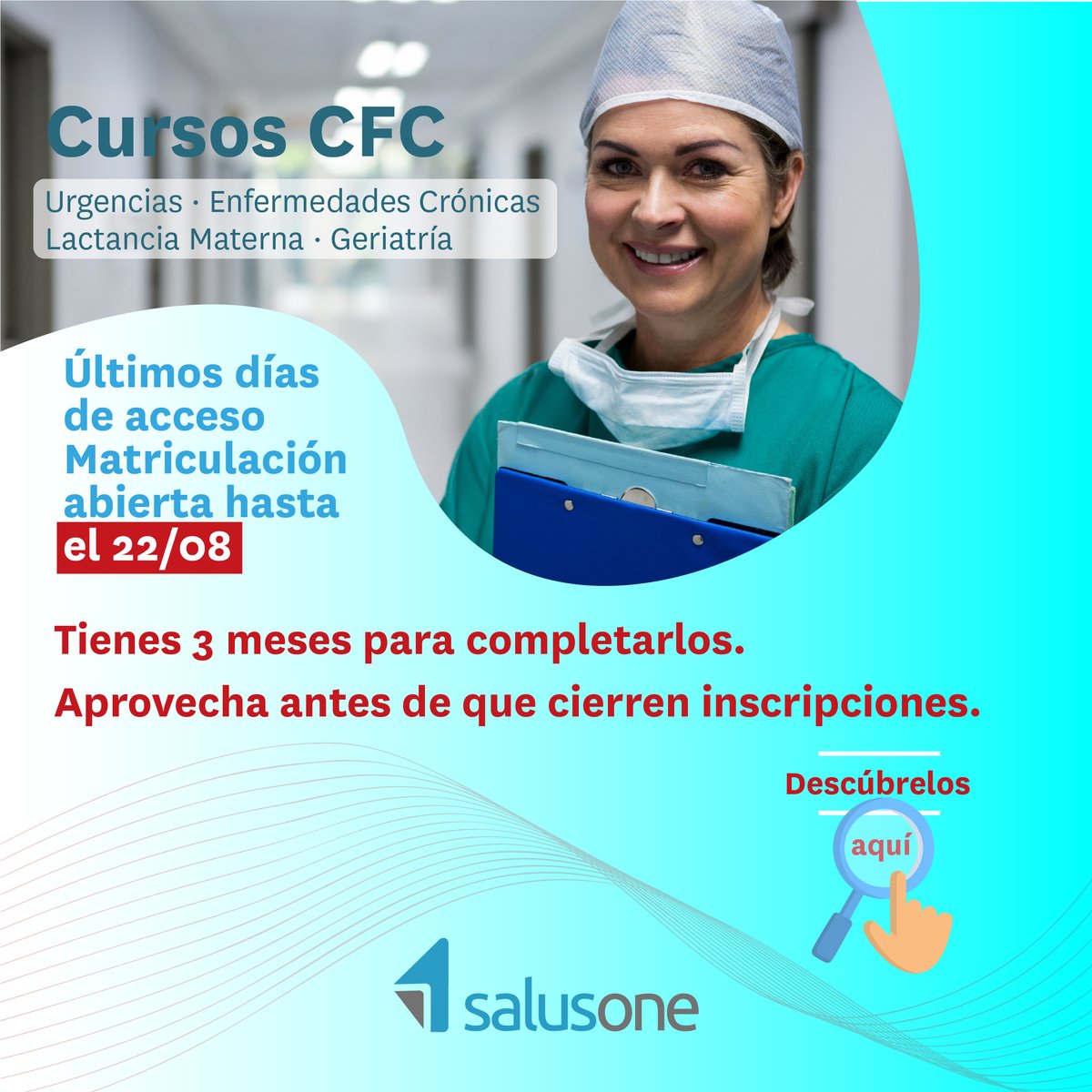 salusplay's tweet photo. 🚨 ¡Última oportunidad!
Accede a una selección especial de 10 cursos CFC de distintas áreas como urgencias, heridas crónicas, lactancia materna o geriatría.

⏳ Disponibles solo hasta el 22 de agosto de 2026.
👉 https://t.co/k0tuOyI8TB https://t.co/KXcrDKFDza