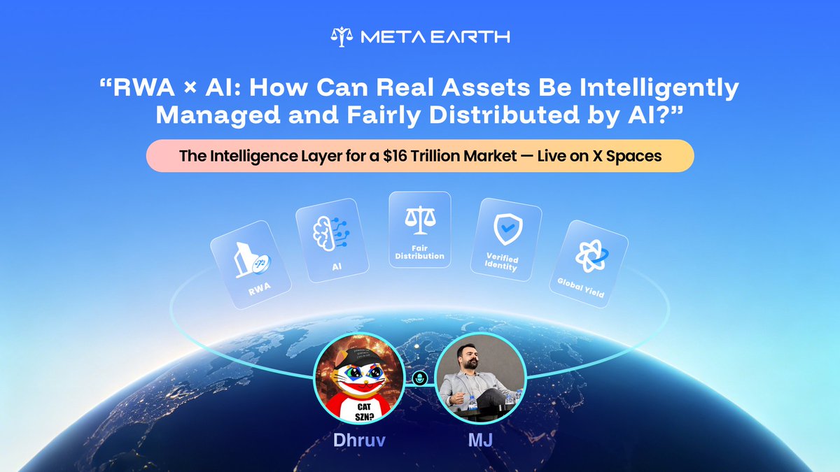 _MetaEarth_'s tweet photo. The intersection of real-world assets and artificial intelligence is reshaping finance 💯

We're sitting down with @BlocksWithMJ &amp; @TheNoviceee  to unpack one of the most important questions in Web3 right now.

Join us live at 11 AM UTC 👇
https://t.co/8qLDnm8rVN https://t.co/Kd54zD04Jf