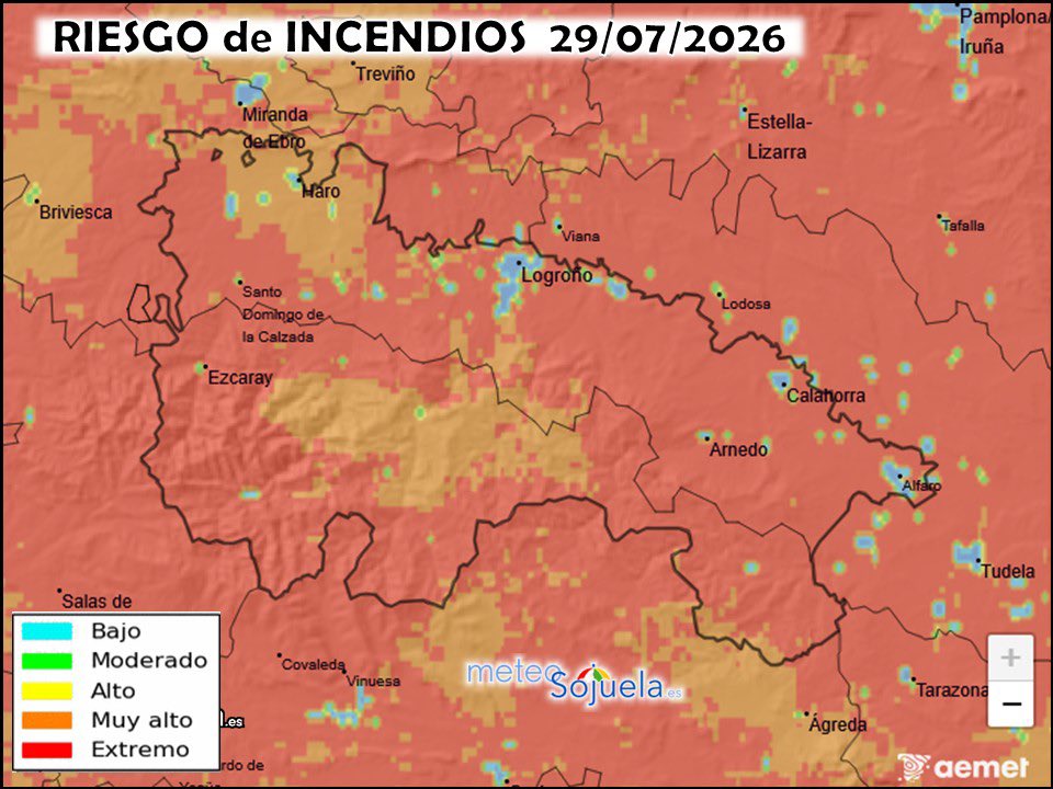 meteosojuela's tweet photo. El #tiempo #hoy en #LaRioja
📆29/07/2026
😇Santa MARTA😇
☀️Hoy será el día 🔥MÁS CALUROSO 🔥de toda la #olacalor
☁️Bancos de NIEBLAS matinales
👉Cielos 🌤️POCO NUBOSOS o DESPEJADOS☀️con
 alguna🌤️ nube BAJA a 1ªs horas en el Valle🌤️MEDIAS/ALTAS dispersa a lo largo del día, y de 🌤️EVOLUCIÓN por la tarde en la Ibérica 
🌬️Vientos de SW en montaña y de SE en el valle
🌡Tªs  en ASCENSO⬆️
⚠️AVISO🟠 por 🌡NARANJA por️⬆️⬆️ALTAS TEMPERATURAS ⚠️
📘+INFO https://t.co/2amMglex1A
📘+INFO https://t.co/yPIzKZ0H6T