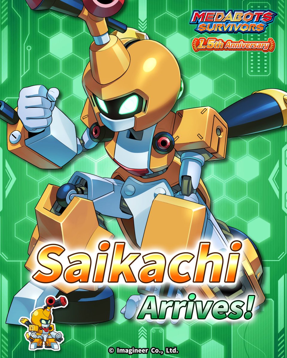 medarot_sv's tweet photo. Medabots Survivors 1.5th Anniversary!
Saikachi &amp; Roks arrive! Medachange is here!
Get 3,000 free Diamonds!