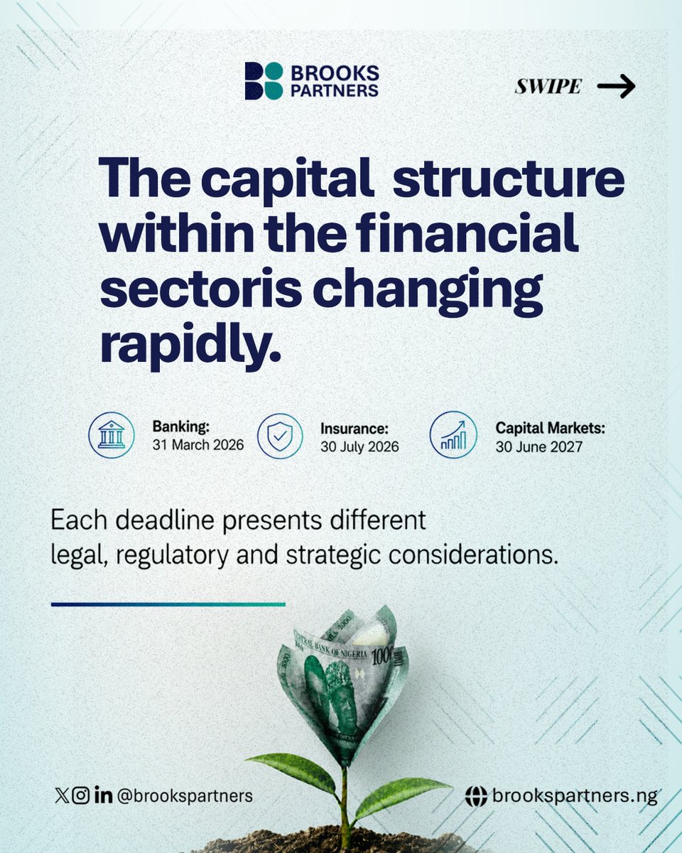Brooks_Partners's tweet photo. One sector. Three recapitalization deadlines.
Meeting capital requirements is only the beginning. The legal structure behind each transaction is critical to compliance and long-term success.
Download our latest publication for key legal insights.
#brookspartners #legalinsight https://t.co/TjpK1YPmrQ