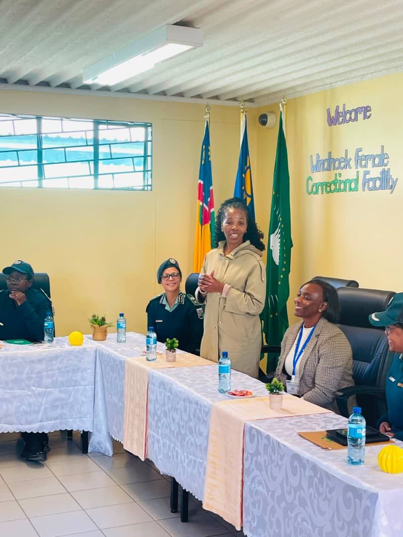 NcsNamibia's tweet photo. Oxygen Communications, led by Hilda Basson-Namundjebo, visited the Windhoek Female Correctional Facility for a Women's Motivational Day themed "Queen, Adjust Your Crown."

The delegation toured the facility, shared messages, and donated essential care packages and baby items. https://t.co/UZ9WR632gi
