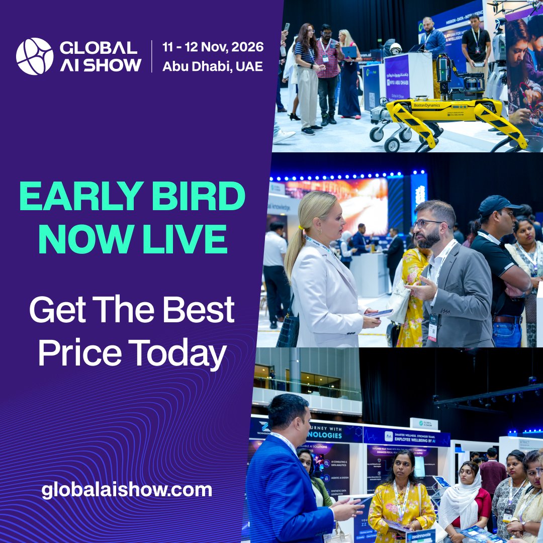 GlobalAIShow's tweet photo. ✨ EARLY BIRD NOW LIVE

Join the global AI community in Abu Dhabi this November.

Meet AI leaders, founders, enterprises and innovators driving the future of artificial intelligence.

Get the best price now at:
https://t.co/I8qTqfPvhM https://t.co/UswhW3vZCg