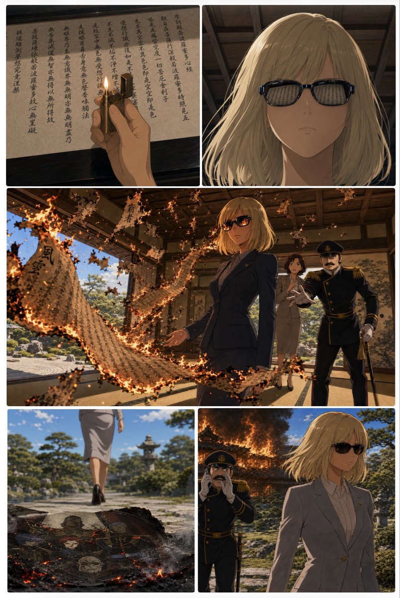 andexihaeienni's tweet photo. ラル「ここが、ギレン・ザビの別邸です」
ミライ「あら。ずいぶん侘びた趣味ね」
ラル「晩年は、寵愛していた秘書官さえ遠ざけ、写経三昧だったとか……陛下？」
アルテイシア「今さら、“自らの行為に恐怖した”というの？　くだらない男」
ラル「陛下！？」

アルテイシア「あの男を救う神も仏もいないわ。――どこにもね」