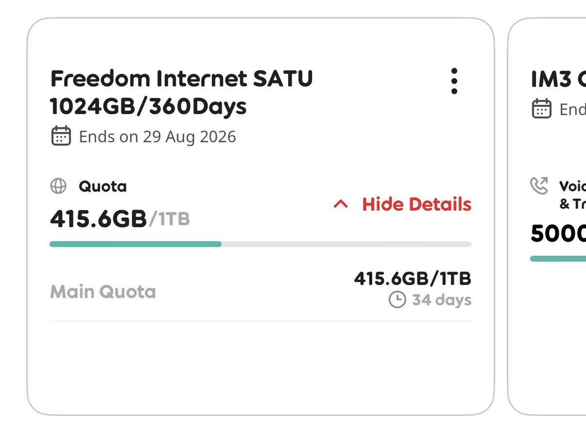 specixal's tweet photo. @CareIM3 aku tahun lalu beli paketan 1tb untuk setahun nah skrg masih sisah 400gb ends on late august nanti kira kira ini bisa di rollover gak? https://t.co/ODHVj8CWbe