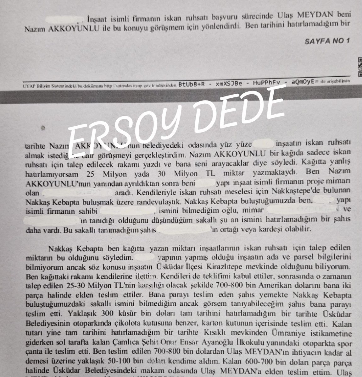 ersoydede's tweet photo. Etkin pişmanlık kapsamında ifade veren bir müteahhitin, usulsüz iskan ruhsatı karşılığında Belediye Başkanı Sinem Dedetaş’ın Danışmanı Ulaş Meydan’a belediyedeki makam odasında 860 bin dolar rüşvet teslim edildiğini itiraf ettiği, eylemin baz kayıtları ile de teyit edildiği tespit edildi.