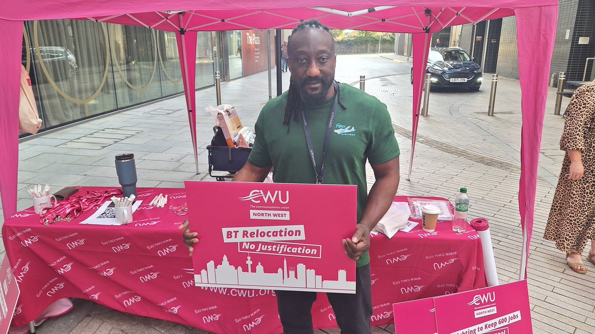 NWCWU's tweet photo. Early kick-off for our campaign to retain 600 BT &amp; Openreach jobs in Liverpool. #BTRelocationNoJustification 
@CWUnews @andy_mercer @CWUMersey @MerseyCwu https://t.co/ZjBxrVACoB