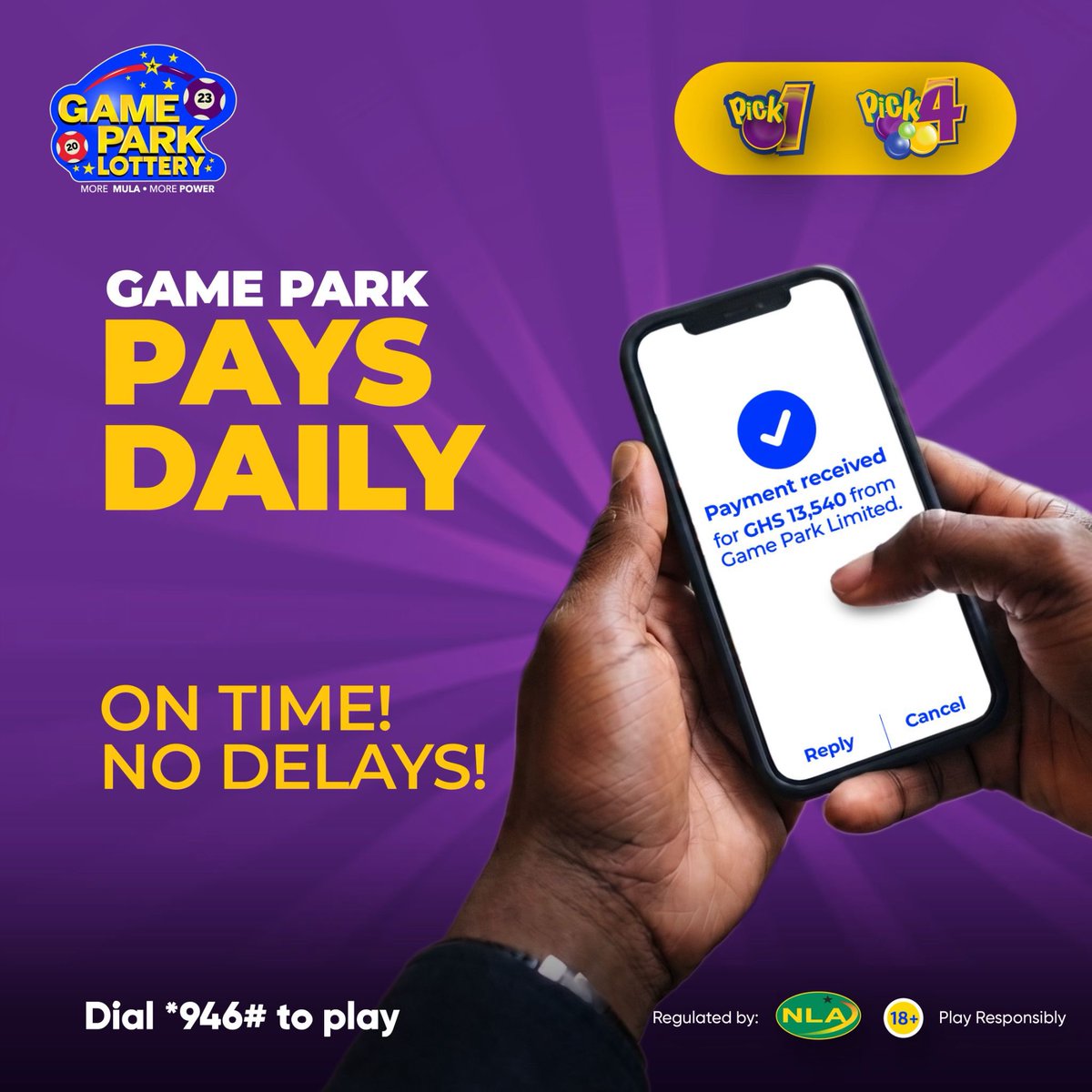 GamePark_GH's tweet photo. No stories. No delays. Game Park pays winners DAILY. This is verified by the National Lottery Authority. Your winnings are guaranteed. Play with confidence. Dial *946#.
Dial *946# our next potential winner
#PlayWinDrive #pick1 #pick4 newcar https://t.co/k35gMJWfBR