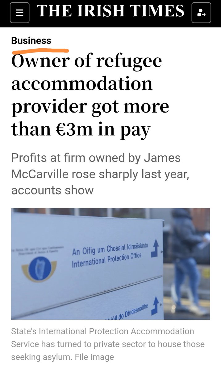 noshiteplease's tweet photo. #AsylumRacket
Good of the Orish @IrishTimes to describe this as a "Business" and a very profitable one indeed.
It's Director James McCarville took home a โฌ3 million pay packet last year along with โฌ200k pension contribution & his firms profits rose substantially. https://t.co/6pJKbfi0LA