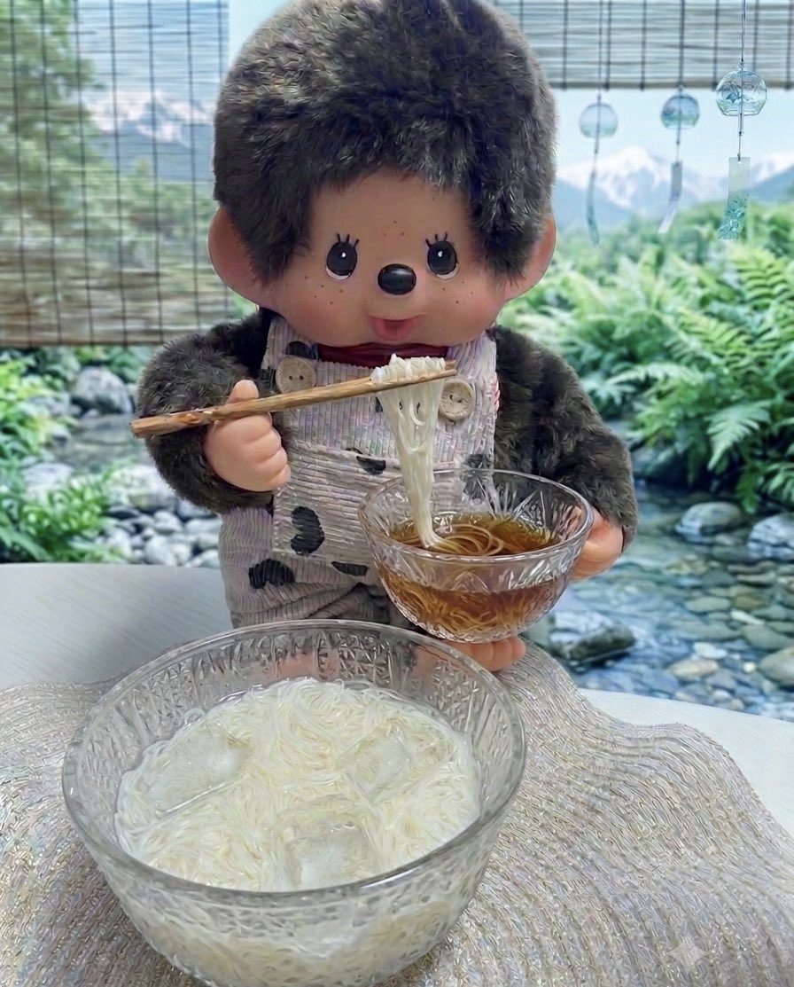 oaoa41's tweet photo. 毎日素麺でもいいよ！と
モン吉は言っています。

久しぶりに故郷のそうめん流しに行きたくなりました☺️

#モンチッチ
#Gemini https://t.co/BUtWkgYIo4
