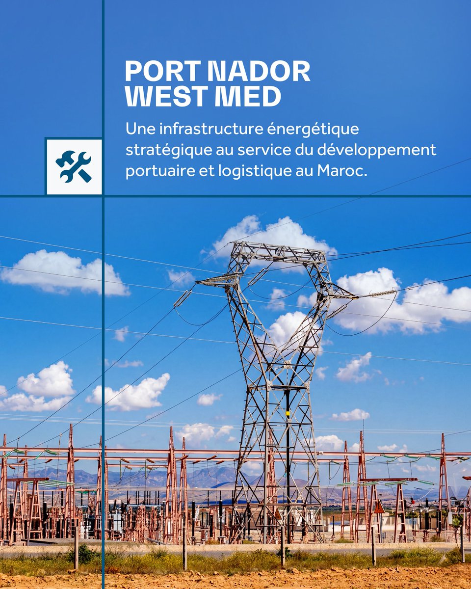 butec_group's tweet photo. Pour l’ONEE Branche Électricité, BUTEC réalise la ligne aérienne 225 kV reliant le poste électrique Bourdim au future port Nador West Med, afin de sécuriser l’alimentation électrique du port et soutenir le développement logistique de l’Oriental. https://t.co/wmcnDjiOIf