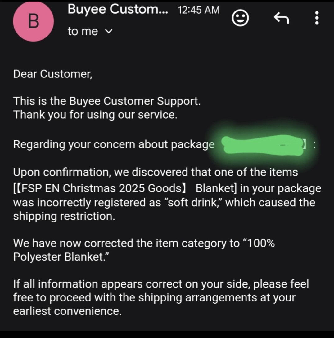 doccandi's tweet photo. To anyone who is having troubles with shipping their FSP Christmas 2025 goods - if you purchased the blanket they accidentally registered it inappropriately.

Just send them an inquiry and they will fix the order - they were very prompt and my merch is on the way ❤️ https://t.co/bn3t6Qe0FK