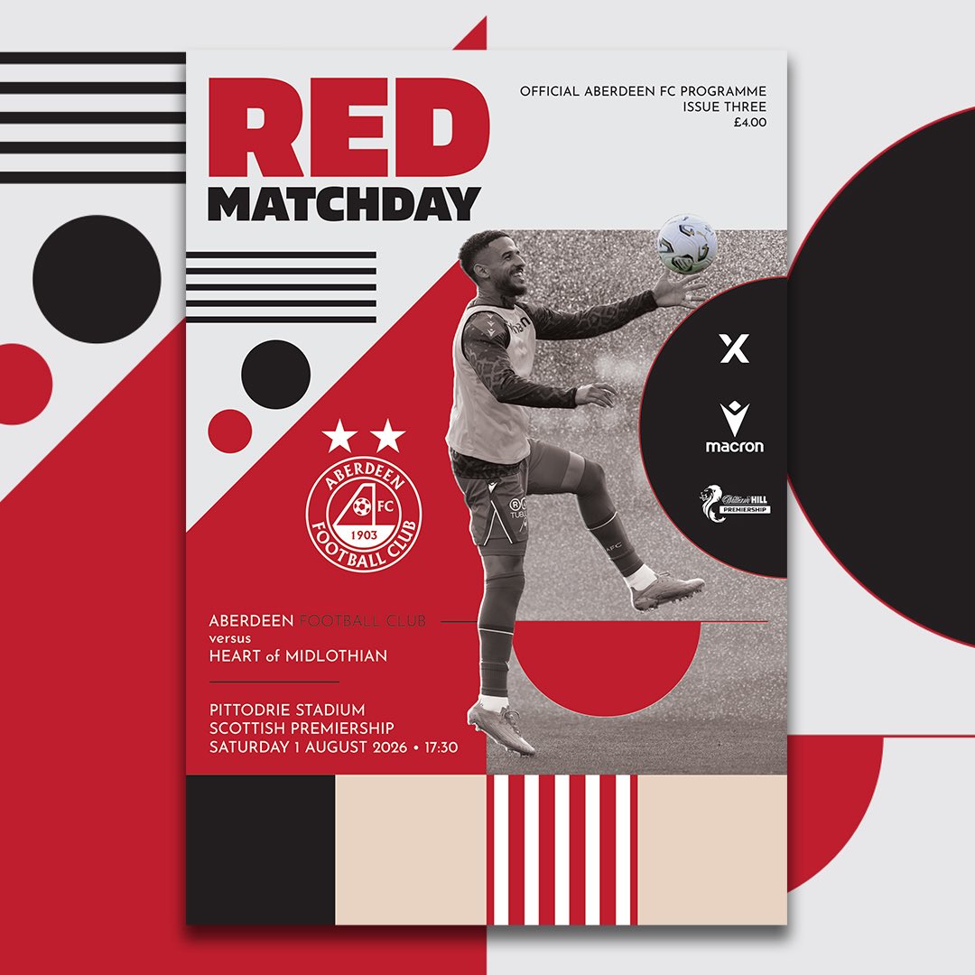 dollydigital's tweet photo. **Sneaky Peek** #RedMatchday programme cover design for @AberdeenFC’s Scottish Premiership opener this Saturday features Moroccan striker Ayoub Mouloua. #StandFree https://t.co/lhovuc8oiv