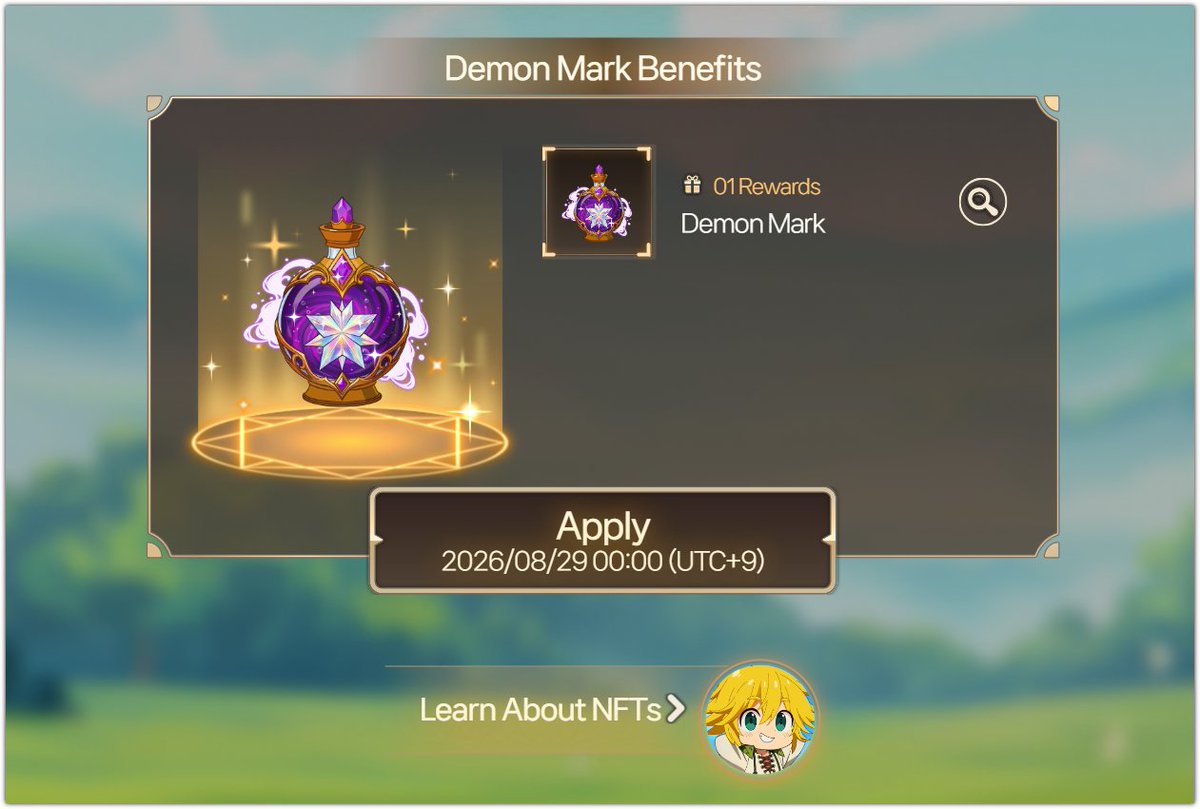 MARBLEXofficial's tweet photo. 🔥Demon Mark NFT Raffle: Combine & Win Big!

Explorations complete? Create the Demon Mark NFT and enter our exclusive raffle for a chance to win rewards!

✅How to participate:
1. Complete all explorations in 7DS NFT Adventure.
2. Collect 3 ingredients & create the Demon Mark NFT.
3. Enter the raffle on the in-service page using your NFT!

✅Event Period: July 30 - August 29, 00:00 (UTC+9)
✅Rewards: 10,000 MBX, MBX Marblership Astronaut Koongya, Demon Meliodas & Game Coupons!

👉 Check out the full details : https://t.co/6UqguQlQnn

#MARBLEX #7DS #NFTAdventure