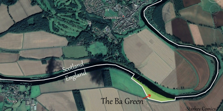 theiaincameron's tweet photo. One of the many stretches of the Scotland-England border is the River Tweed, which marks the boundary for many miles. It follows the course of the river without deviation, except for one very curious field.

This is how a small piece of England came to be part of Scotland.

1/3 https://t.co/0av9jisgyW