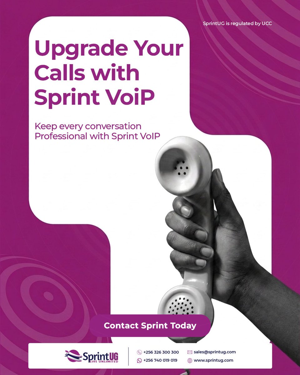 SprintUg's tweet photo. Say goodbye to unreliable business calls! 👋 

Upgrade to Sprint VoIP and keep every customer interaction sharp, clear, and professional.

Contact us to transform your business comms today:
📞 +256 326 300 300
       +256 740 019 019

#SprintUG #VoIPSolutions #BusinessUganda #SmartCommunication