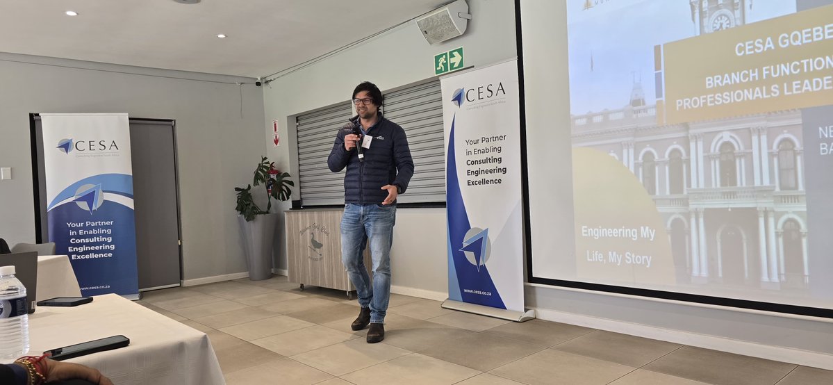 CESA_YPs's tweet photo. Now taking the stage: Matthew Hills, Engineer: Water & Sanitation, Infrastructure & Engineering at the Nelson Mandela Bay Municipality, sharing practical insights and leadership lessons as a young professional.
#CESAEasternCape #YoungProfessionals #EngineeringExcellence https://t.co/zdKVK3xfEz