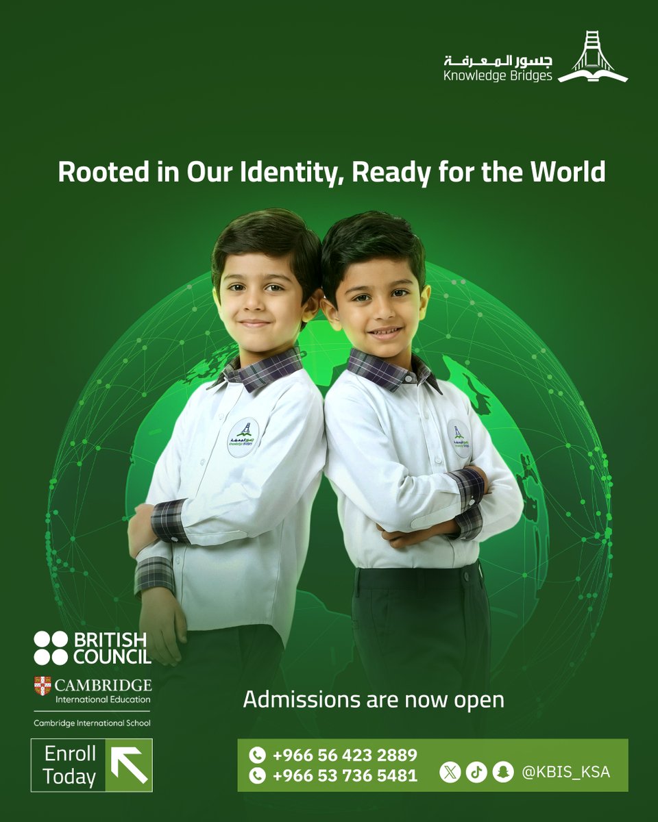 kbis_ksa's tweet photo. A strong identity is where every global journey begins.

Join a learning environment that nurtures confidence, curiosity, and lifelong success.

Admissions are now open.

Is your child ready for the next step? https://t.co/XBqudtSCXA