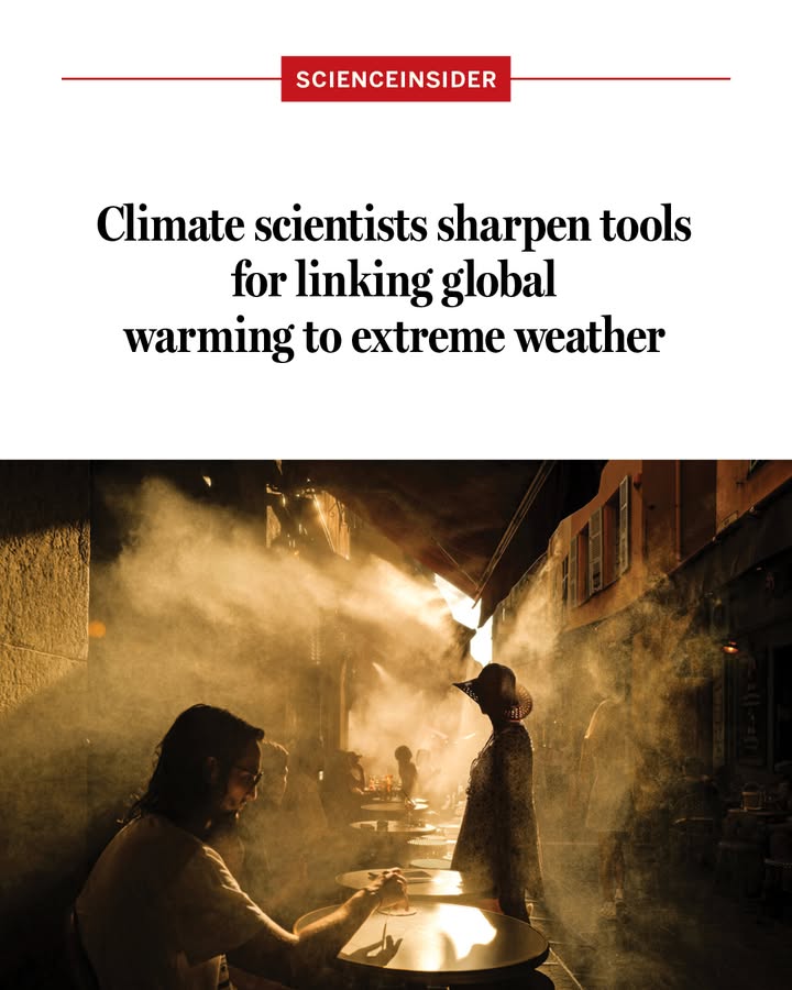 ScienceMagazine's tweet photo. June’s European heat wave, in which temperatures above 40°C led to the deaths of more than 10,000 people, made headlines not just for its severity, but for what it said about climate change. A group called World Weather Attribution linked it firmly to global warming, saying such a heat wave would have been “virtually impossible” 50 years ago.

It was a high-profile claim from a field called extreme event attribution, which seeks to gauge how global warming impacted a particular heat wave, flood, or storm. Researchers say the fast-growing field can boost confidence with more rigorous results.

Learn more: https://t.co/bd99g9X9T3 @NewsfromScience