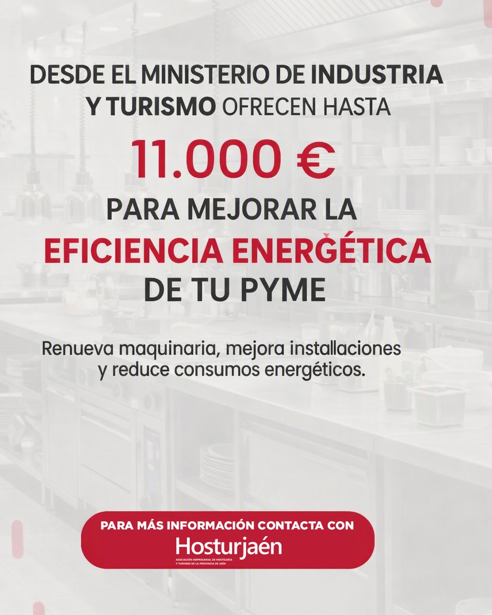 hosturjaen's tweet photo. ⚡ El Consejo de Ministros aprueba un Plan de Choque de 15M€ para la eficiencia energética de la hostelería.

💶 Ayudas de 5.000€ a 11.000€ al 100%
📅 Plazo hasta el 30/09/2026
🏢 +300.000 negocios podrán acogerse
Desde @hosturjaen te asesoramos 👇
#Hostelería #Jaén https://t.co/O8AZHPJt2F