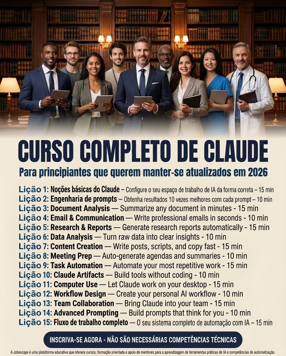 jobescape_ai's tweet photo. Curso Completo de Claude

Domine o Claude para automatizar tarefas repetitivas, criar aplicativos sem precisar programar, desenvolver projetos reais para o seu portfólio e se tornar um profissional ainda mais valioso no mercado de trabalho.