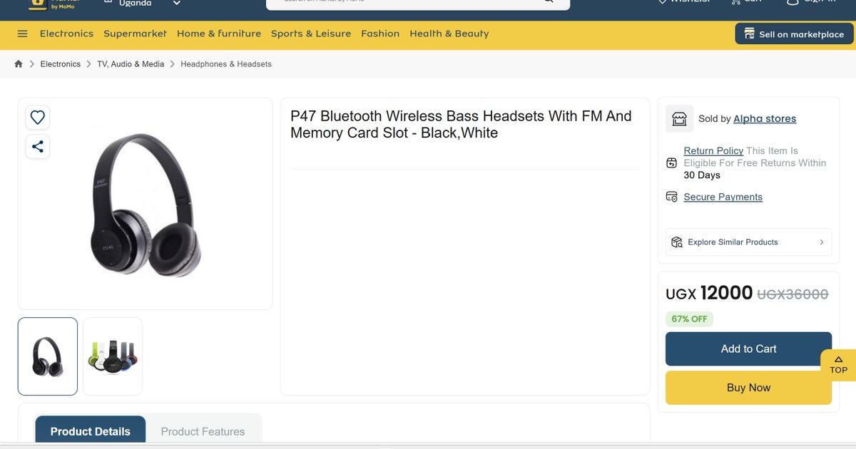 jsaidjx's tweet photo. This brings to mind something I saw recently on the @mtnug  Momo Market @. In the Ad, the product costs UGX 7,600 (Frame 1) but when you click on it, the product is actually UGX 12,000 on the website (Frame 2). Is this a Ugandan way of doing things? https://t.co/NzjI8FcTpc