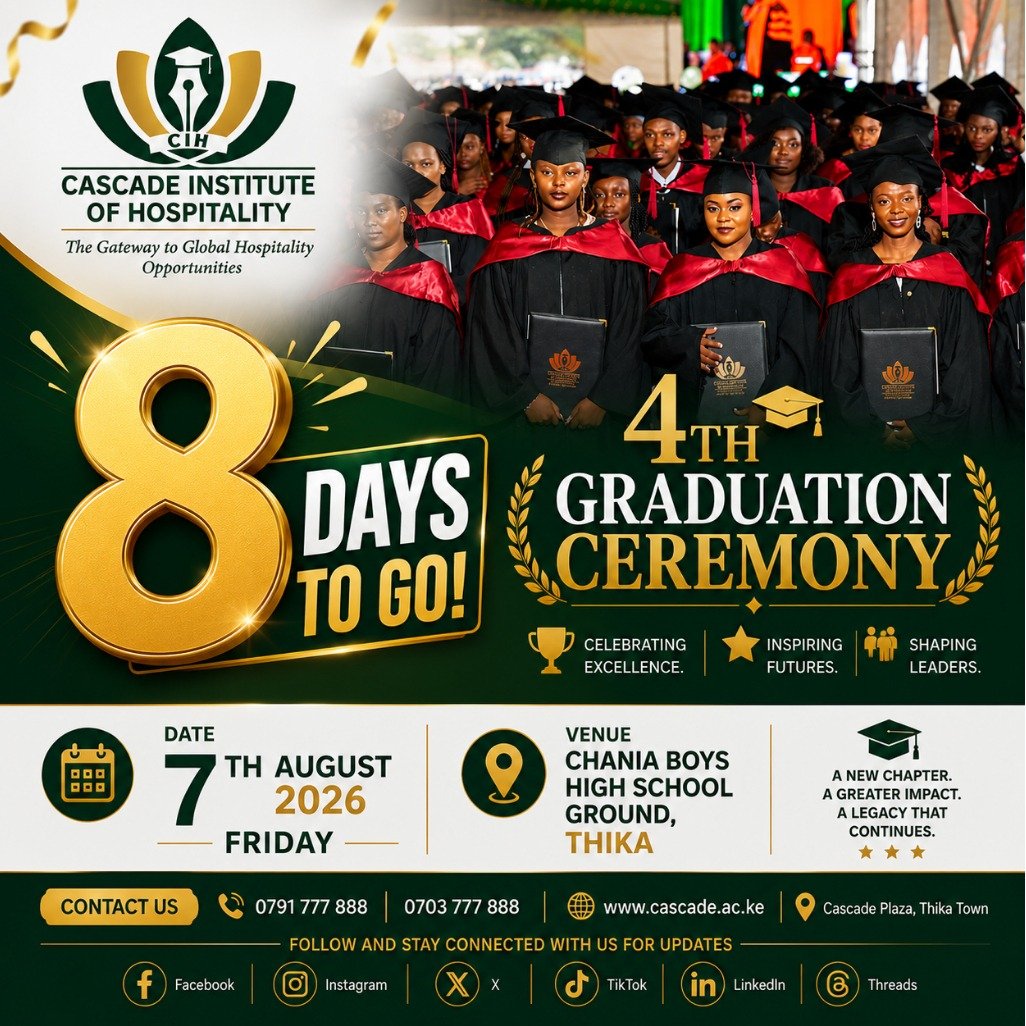CIH_KE's tweet photo. 🔥 𝗝𝗨𝗦𝗧 𝟴 𝗗𝗔𝗬𝗦 𝗧𝗢 𝗚𝗢! 🎓⏳

The countdown is getting real!

In only 𝟴 𝗱𝗮𝘆𝘀, the spotlight will shine on the 𝗖𝗹𝗮𝘀𝘀 𝗼𝗳 𝟮𝟬𝟮𝟲 as the Cascade Institute of Hospitality proudly hosts its 𝟰𝘁𝗵 𝗚𝗿𝗮𝗱𝘂𝗮𝘁𝗶𝗼𝗻 𝗖𝗲𝗿𝗲𝗺𝗼𝗻𝘆. https://t.co/MjD03MTdD8