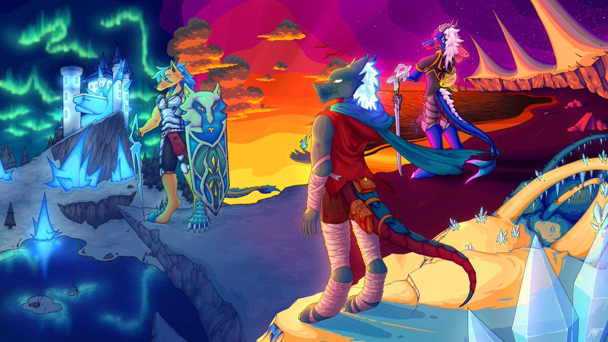 foren_six's tweet photo. "Underneath the Same Sky"

No matter where we are,
No matter what happens,
We'll still be under the same sky...

And that is oddly comforting.

Commissioned by @raytheonv.bsky.social, based on the artwork for Dragon Quest 1, 2 and 3.

#furryart #furry #fantasy https://t.co/5YatlKlaoJ