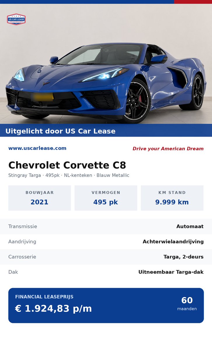winandzoet's tweet photo. ☀️ Zomer, zon en 495 pk V8 dit is rijden zoals het bedoeld is
🏁 Financial lease vanaf € 1.924,83 p/m (60 mnd)
Drive your American Dream. 🇺🇸
👉 https://t.co/A3dl9oiYk9
#Corvette #StingrayC8 #USCarLease #FinancialLease https://t.co/xrroItLXxl