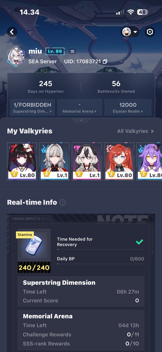 immovortality's tweet photo. 245 hari login level 86, tapi gua cuma punya 6 limited valkyrie dari gacha (lainnya dapet free dari anniversary atau beli di toko) https://t.co/R9ZEJ277k6