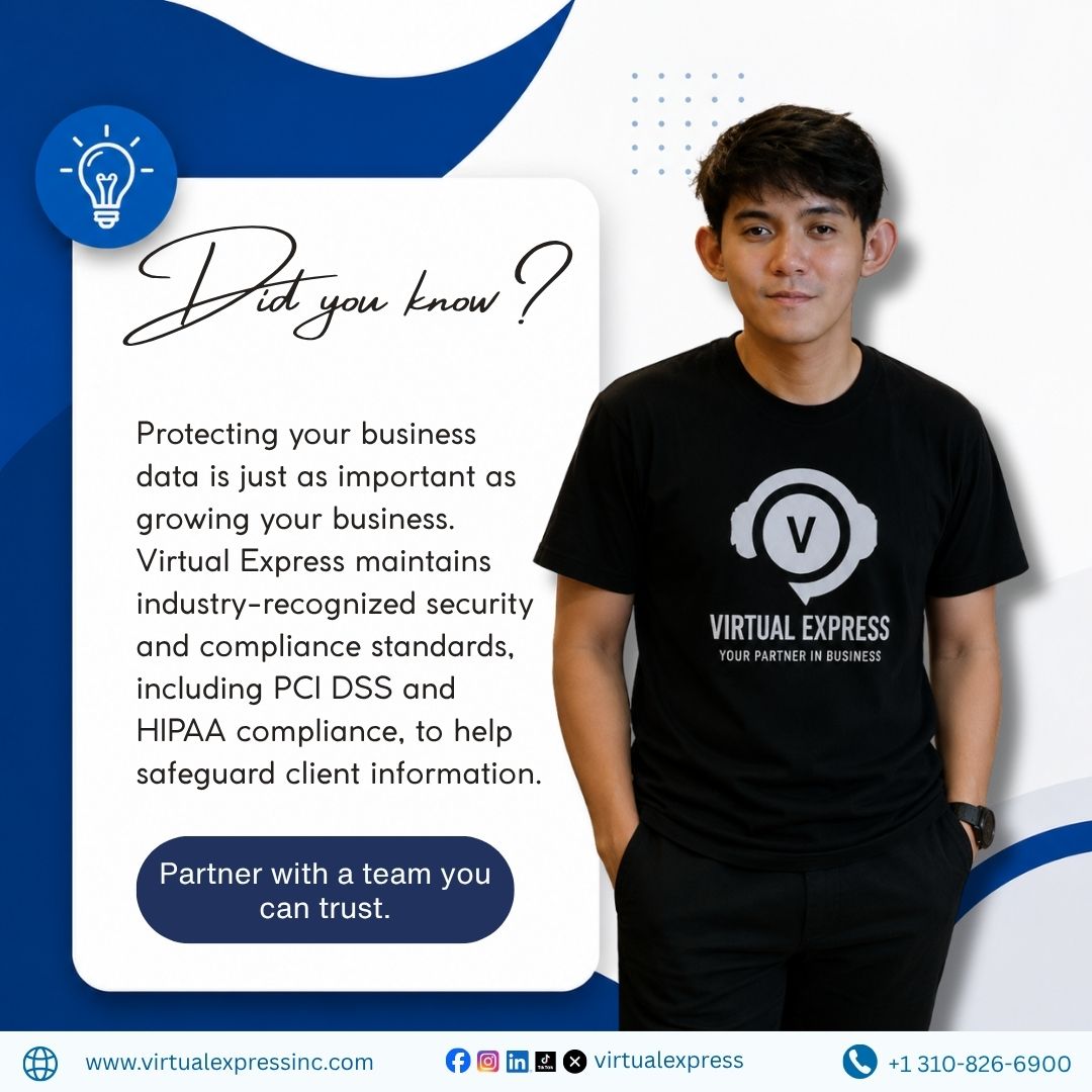 virtualexpress_'s tweet photo. When outsourcing, trust matters.

At Virtual Express, we combine skilled professionals with strong security practices so you can delegate with confidence.

📩 Ready for reliable business support? Let's connect today.

#VirtualExpress #BusinessSecurity #HIPAACompliant #PCIDSS https://t.co/a8qwDEY2OR