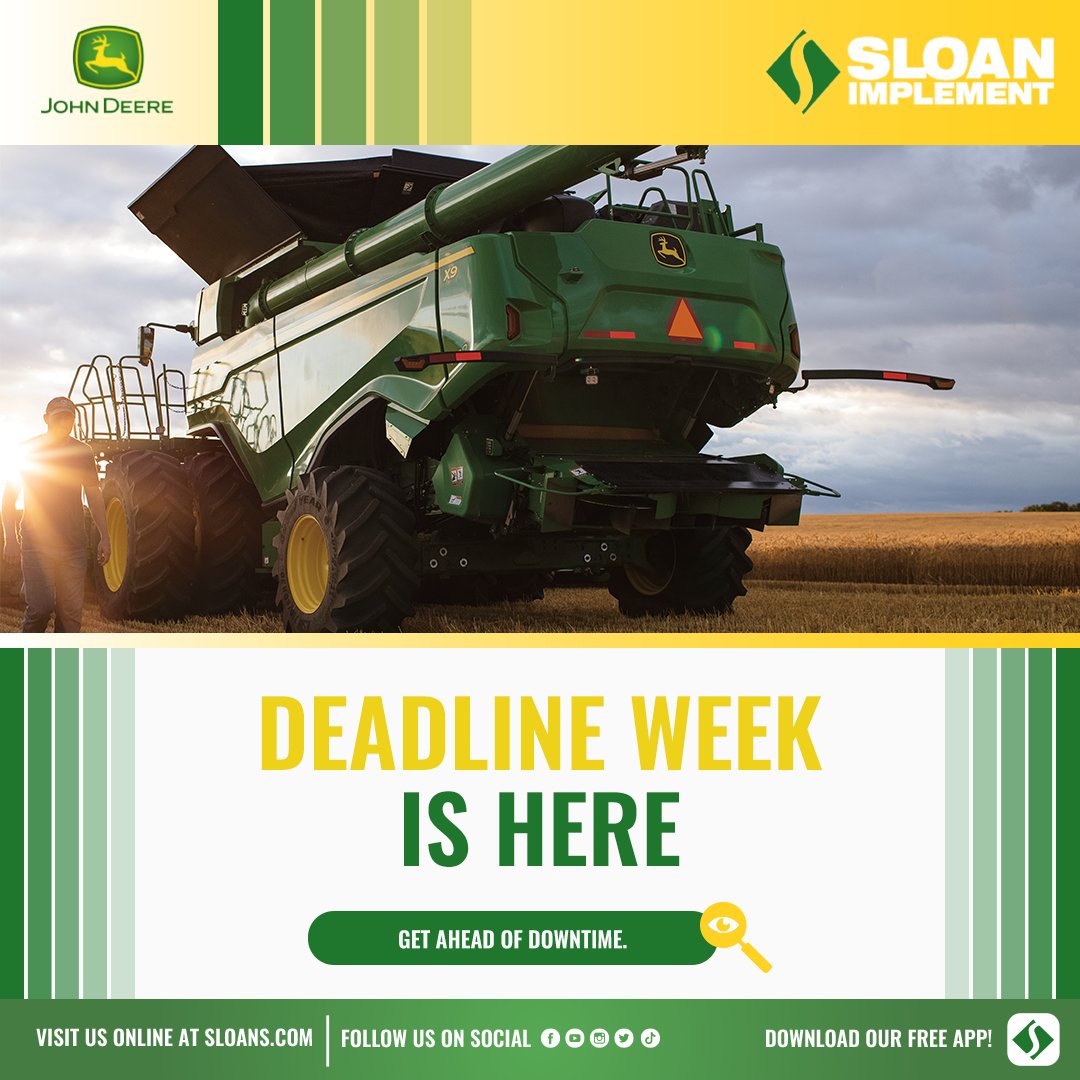 sloanimplement's tweet photo. July 31 is the deadline. Don’t wait to schedule combine, tractor, or planter service.

Get ahead of downtime with a scheduled inspection.

#SloanImplement #FarmService #InspectionReminder #PreventDowntime https://t.co/qr50NoWxH5