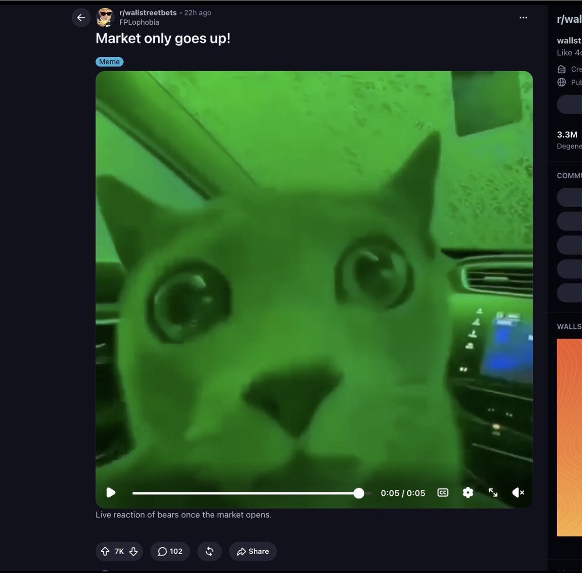 Brick69Flipper's tweet photo. this cat has been going giga viral on X Tiktok and Instagram this week  

Finally the meme has reached wallstreetbets being memed as the market cat 
  G8ModkdDYTuUWLTVR4FAV8orFyZKXccZPhtUvvLBpump

$MarketCat https://t.co/Yuvc0kzoL1