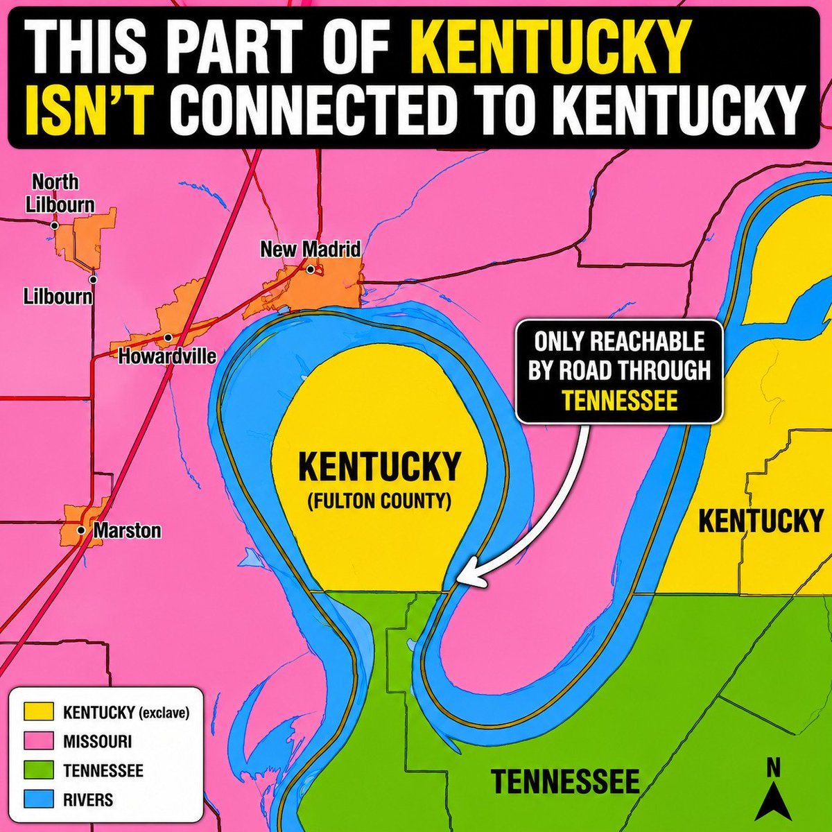 Civixplorer's tweet photo. 🇺🇸 Kentucky Bend: The strangest border in the United States. https://t.co/C5NUrzccKP