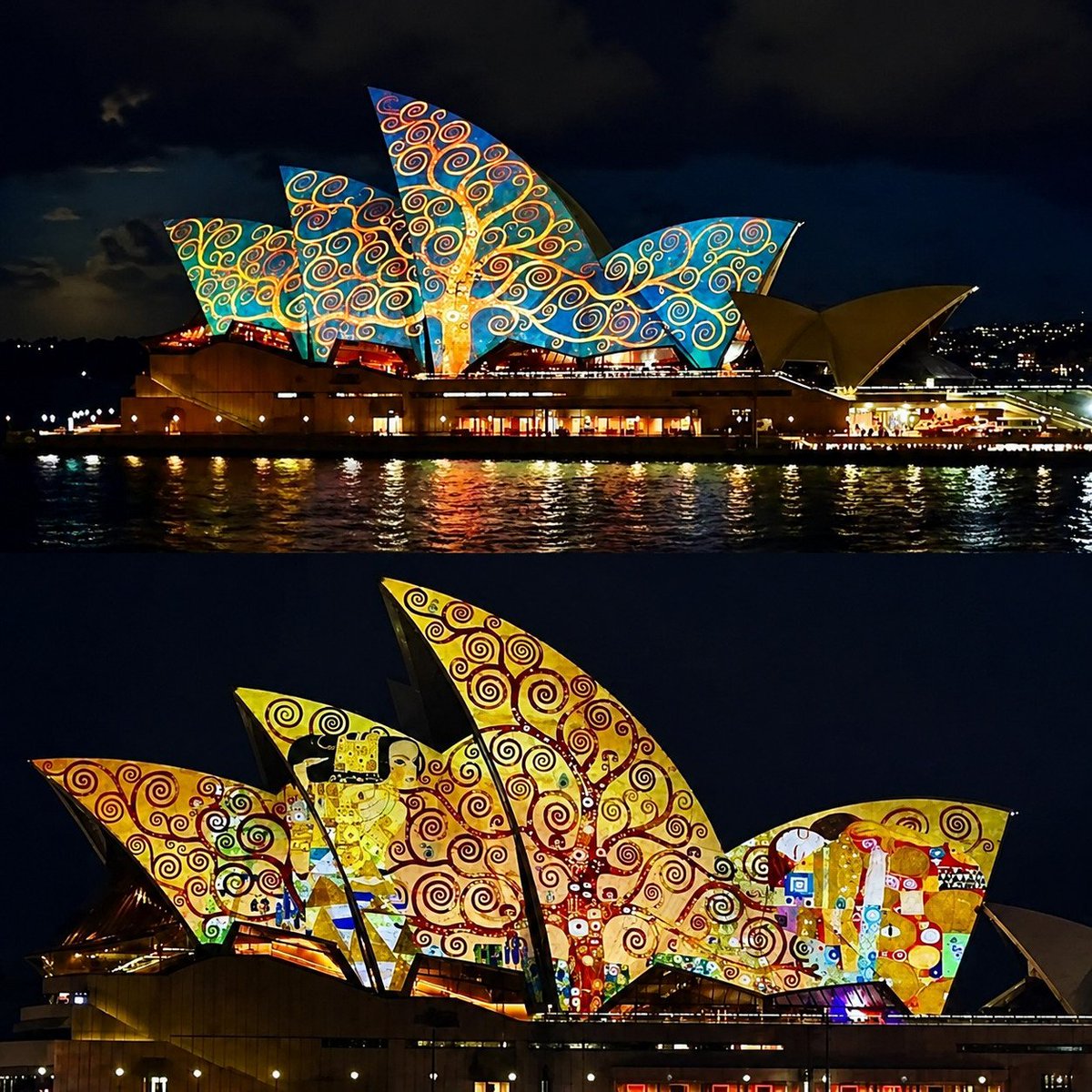 Civixplorer's tweet photo. 🇦🇺 The Sydney Opera House illuminated with Gustav Klimt's "The Tree of Life" https://t.co/XrcHLJdHqX