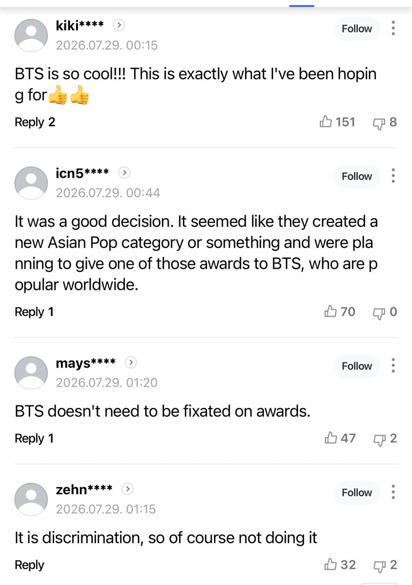 btschartsxdaily's tweet photo. [INFO] A lot of K-netizen are supporting and praising BTS's decision!! 👏🇰🇷

https://t.co/Hqc2MCaZ4D
#WeStandWithBTS https://t.co/Bziv5ODCbQ