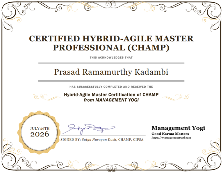ManagementYogi's tweet photo. #CHAMP #SuccessStory: I had the drive to master both structure and agility, delivering complex projects that demand the discipline of predictive planning as shown in PMP and the responsiveness of Agile as in CHAMP. Prasad Ramamurthy Kadambi, CHAMP, PMP.  https://t.co/lq2zkrXEgR https://t.co/1vb9dJR2yQ