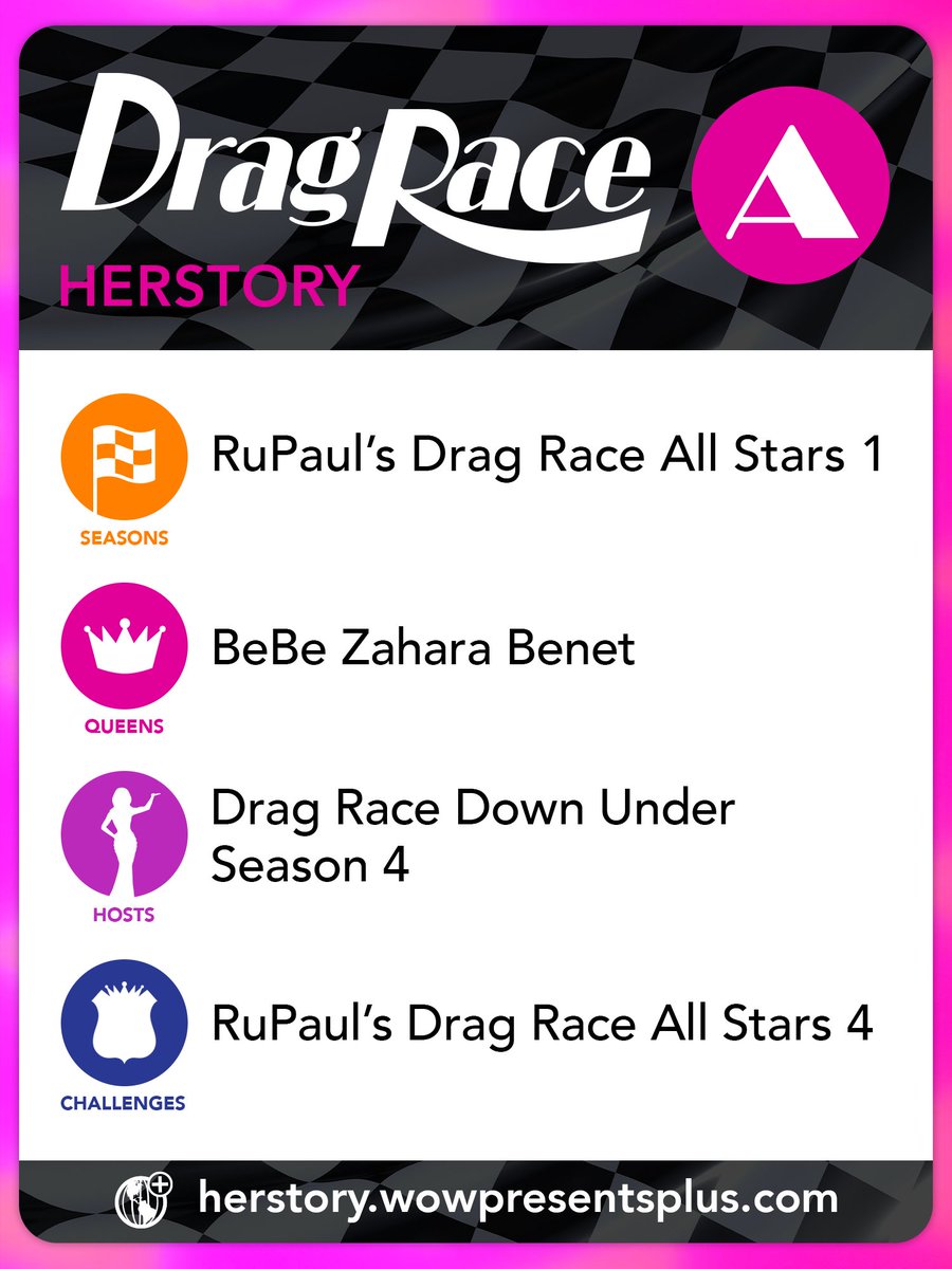 wowpresentsplus's tweet photo. 👑 Time for a HERSTORY lesson! 🏁

Welcome to Drag Race HERstory by WOW Presents Plus, the new official source for your Drag Race information, from elimination order, lip sync songs, and more! 

⭐️ Start clocking the tea now at https://t.co/nijQopBbfR https://t.co/KXRr12F48z